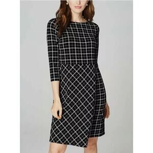 J. Jill Wearever Collection Large Womens Black White Windowpane Faux Wrap Dress